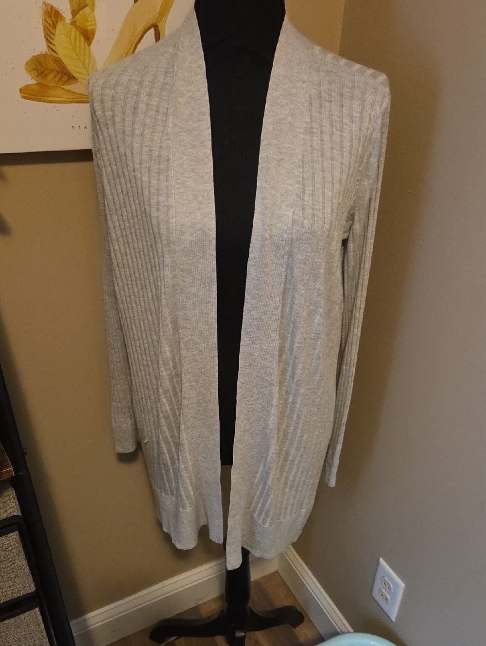 $5/$25- LOFT- Petite- Light Gray Open-Front Ribbed Cardigan